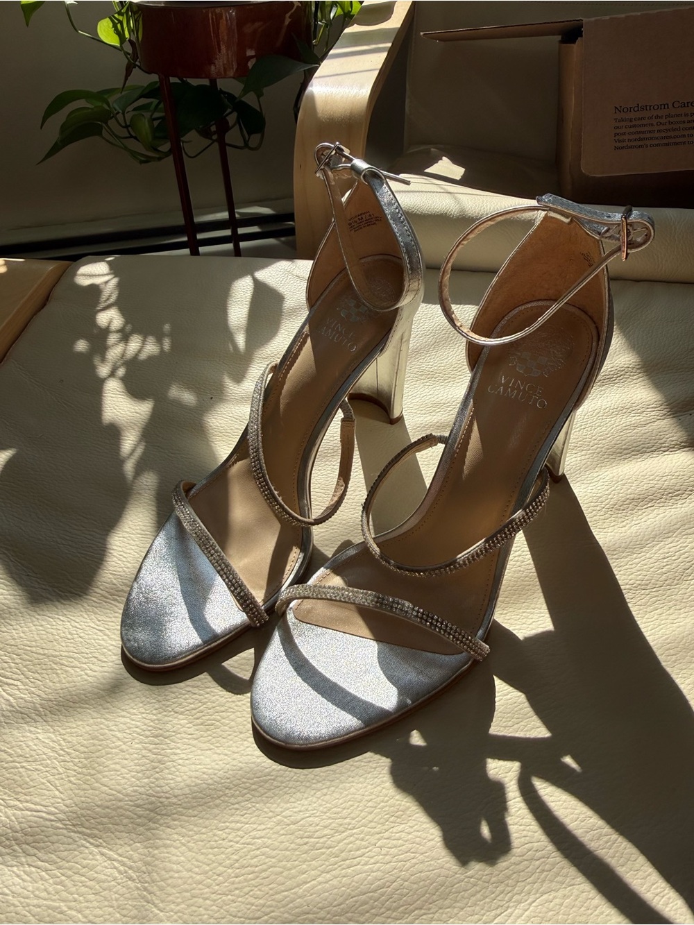 Vince Camuto Fairah Silver Rhinestone Strappy Heels Size 9.5 NWT